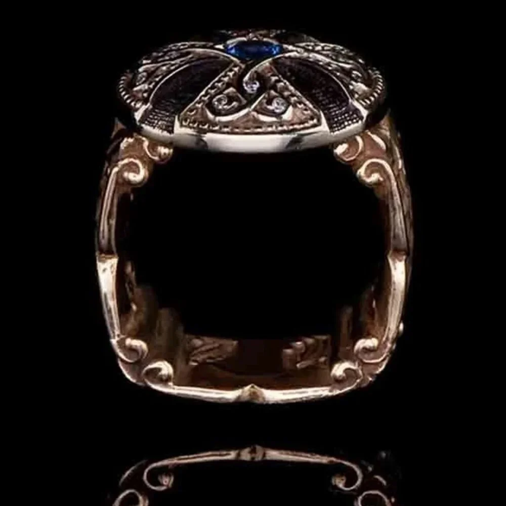 💥 Unisex Black Enamel Signet Ring Rose Gold Blue Fashion Ring, GPMB1486-7